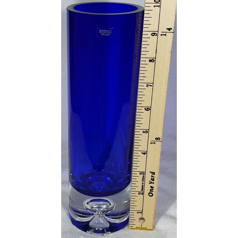 STUNNING Colbalt Blue ~ Beautiful Krosno Vase ~ Poland.  Hand Blown, Bubble!
